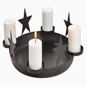 Décoration de Noël, couronne en métal, centre de table, porte-bougie à la lumière de la bougie, avec base en bois de manguier - Product Image 5