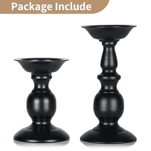 Set of 2 <b>Black</b> Wooden <b>Candle</b> Holders for <b>Pillar</b> <b>Candles</b> Elegant Decorative <b>Candle</b> Stand with Pedestal Design Classic Table Decor - Product Image 6