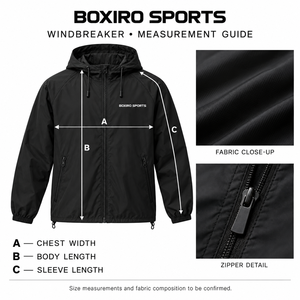 Chaqueta Deportiva Boxiro para Hombre, Negra, con Capucha, Cortavientos, con Logotipo, Ligera, con Cierre, para Otoño - Product Image 5