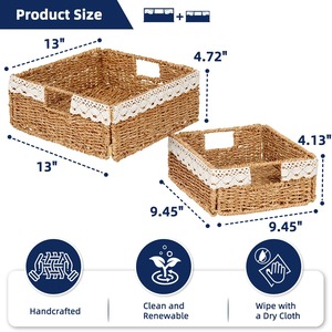 Ensemble de 2 paniers de rangement pliables en osier, faits à la main, écologiques, vente en gros - Product Image 3