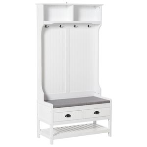 Panca da Ingresso 3-in-1 Bianca Imbottita con Appendiabiti, Scarpiera, 2 Cassetti Contenitori e 4 Ganci - Per Arredamento Casa e Hotel - Product Image 1