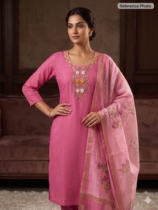 Tenue Traditionnelle Indienne Élégante Couleur Unie pour Femme – Ensemble Salwar Kameez Léger 3 Pièces Décontracté Haut de Gamme pour Fêtes Toutes Saisons - Product Image 2