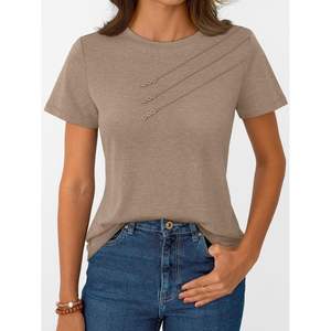 Camisetas informales de verano para mujer 2025, blusas básicas de manga corta con cuello redondo, Tops de entrenamiento para trajes elegantes de negocios - Product Image 4