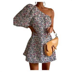 Nuevo Vestido de un Hombro con Manga Abullonada para Mujer, Vestido Cruzado Casual de Verano con Manga Abullonada - Product Image 5