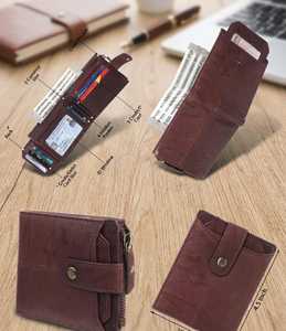 กระเป๋าสตางค์ผู้ชายหนังแท้พรีเมียมพร้อมช่องใส่เหรียญและระบบป้องกัน RFID กระเป๋าสตางค์ผู้ชายแบบพับสองตอนหนังสีน้ำตาลพร้อมช่องใส่บัตร - Product Image 2