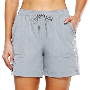 Shorts tricotés gris pour femmes, avec cordon de serrage à la taille et poches, coupe décontractée, style régulier, couleur unie, tissu respirant - Product Image 5
