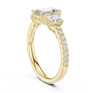 Anillo de Compromiso de Oro Amarillo con Tres Diamantes de Corte Esmeralda para Mujer, Elegante Joyería Nupcial para Boda - Product Image 3