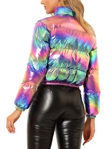 Ladies Denim <b>Bomber</b> <b>Jacket</b>-Warm Windbreaker Breathable High Quality Polyester Filled Cotton Lining Stand Collar Cropped Design - Product Image 6