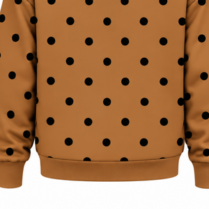 Sudadera con capucha informal de forro polar para mujer, color marrón camel con lunares negros, estilo oversize con cordón ajustable y bolsillo frontal tipo canguro - Product Image 6