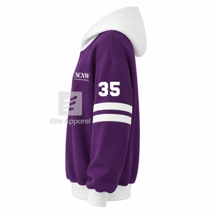 Sudadera con capucha personalizada para mujer del Consejo NCNW, con logo bordado en la parte delantera, color morado y blanco, manga corta, de algodón, para mujer. - Product Image 3