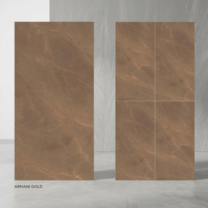 Dalles en pierre frittée Aramani Gold pleine masse, effet porcelaine, 1200x2400mm, durables pour murs de salon et salle à manger extérieurs modernes et luxueux - Product Image 1