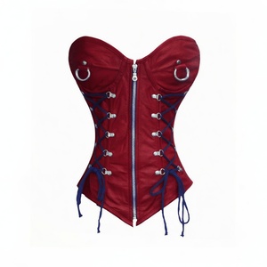 Corset en cuir PU pour femme avec fermeture éclair et design à lacets, corsage sculptant ferme, rose - Product Image 3