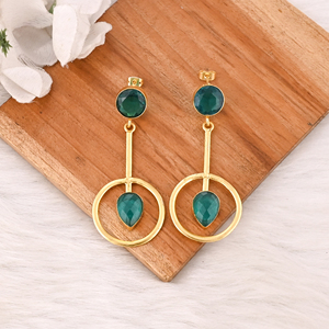Elegant Apatite Hydro Gemstone <b>Earrings</b> Gold Plated Brass Fashion Jewelry for Women - Product Image 2