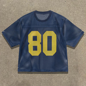 Crew Neck Screen Print Streetwear Boxy Fit Mesh Jersey <b>Tshirt</b> Custom Ribbed Neckline Loose <b>Polyester</b> T Shirt for Men - Product Image 4