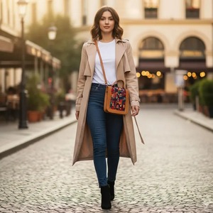 Sac bandoulière en velours, style bohème aztèque, en cuir végétalien - Product Image 2