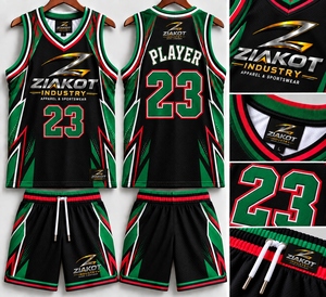 Venta al por Mayor Directa de ZIAKOT INDUSTRY, Jersey de Baloncesto Personalizado con Patrón 3D Negro y Verde, Hojas de Palma Tropicales Hawaianas Auténticas - Product Image 3