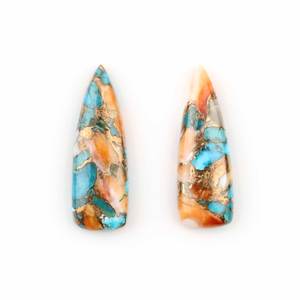 Cabochon de Turquoise Cuivrée Naturelle de Haute Qualité, Forme Trillion Longue 10x30mm, Dos Plat, Calibré, Pierre Précieuse en Vrac, Vente en Gros - Product Image 1