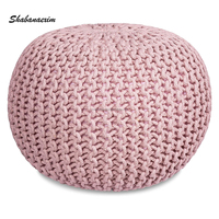Abordable nouvelle collection de coton macramé rond pouf repose-pieds fait à la main Crochet pouf osseux incrustation Console sur pas cher prix