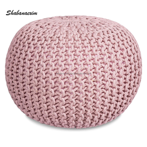 Asequible nueva colección de algodón macramé redondo PUF reposapiés hecho a mano ganchillo otomano PUF hueso incrustaciones consola a precio barato - Product Image 3