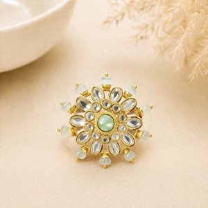 Polki CZ Diamond Multi Gemstone <b>Ring</b> <b>Adjustable</b> Bridal Cocktail Statement <b>Ring</b> Elegant Engagement Wedding Jewelry - Product Image 1