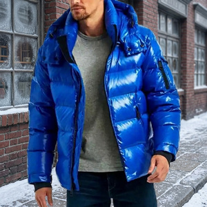 Chaqueta Bomber Unisex Azul con Capucha, Impermeable, Cortavientos, de Poliéster Grueso, Casual, con Cremallera, Ajuste Regular, para Invierno, con Calefacción - Product Image 4
