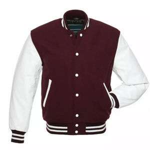Chaqueta universitaria de algodón 100% personalizada de alta calidad con mangas de piel de vaca auténtica, diseño de cuello con capucha estilo Letterman para invierno, logotipo bordado, nueva llegada al por mayor - Product Image 1