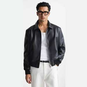 Veste en cuir synthétique double fermeture éclair de couleur unie élégante et imperméable de haute qualité pour hommes pour l'hiver - Product Image 1