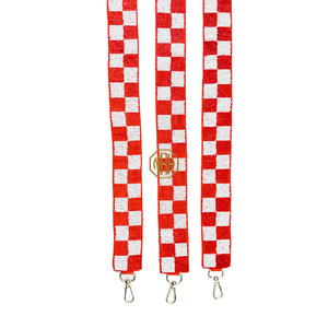 Sangle de sac à main brodée à carreaux orange et blancs, détachable, avec perles, ceinture d'épaule, clip doré, fabricant OEM ODM, vente en gros - Product Image 3
