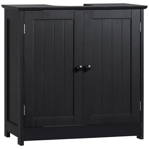 Mobile Bagno Nero con Lavabo a Colonna, Armadietto Sottolavabo a 2 Ante con Ripiano - Product Image 1