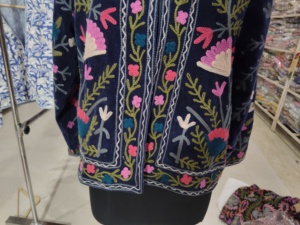 Women's O-Neck Full Sleeve Breathable <b>Velvet</b> <b>Jacket</b> Hand Drawn Printed Floral & Stripe Pattern Cotton Lining Autumn Prairie Chic - Product Image 5