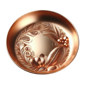 Assiette de présentation florale artistique en cuivre avec un motif festonné profond et un aspect antique poli. Produit disponible à prix de gros - Product Image 2