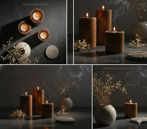 Ensemble de porte-bougies chauffe-plat en bois naturel fait main, support cylindrique rustique en bois pour décoration de ferme, spa, mariage et maison - Product Image 3