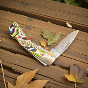 Cuchillo Plegable de Acero de Damasco Hecho a Mano, Mango de Madera Pakka, Cuchillo de Bolsillo OEM EDC para Caza, Camping y Actividades al Aire Libre, 58HRC, Garantía de 3 Años, Regalo - Product Image 1