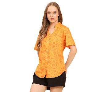 Camisa de playa con estampado de hojas tropicales para mujer, blusa de verano de manga corta con botones delanteros y cuello en V, suave y ligera - Product Image 1
