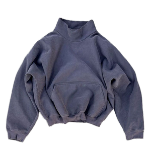 Oversized Turtleneck Crop Sweatshirt Pocket Design Anti-Wrinkle 100% Cotton French Terry 350g Plain Dyed <b>Pullover</b> <b>Men</b> Autumn - Product Image 2