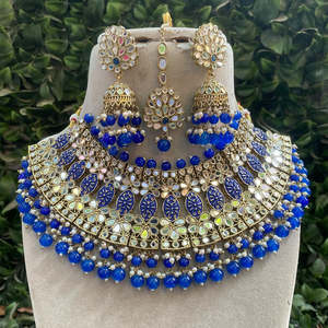 Jewelemarket 12741801BLU Conjunto de joyería fina Espejo chapado en oro y collar de cuentas - Product Image 1