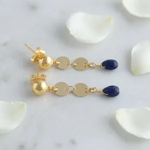 Pendientes de Tanzanita Natural en Forma de Pera Pequeña, de Latón con Baño de Oro de 18k, con Cadena y Diseño de Gema, Pendientes Colgantes de Moda - Product Image 4