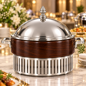 Luxury Wooden Casserole Golden Dome Lid Meenakari Floral Band 24cm Diameter <b>Insulated</b> Hot Pot Warmer for Home Restaurant Use - Product Image 2