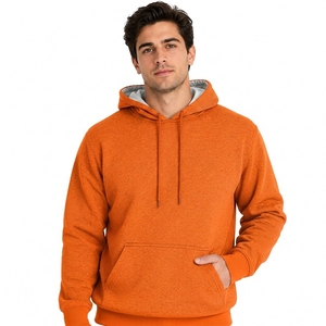 Men's Orange Hooded Sweatshirt Oversized Fit 100% Cotton Fleece Casual Pullover Solid Color Eco-Friendly Anti-Shrink Autumn Wear - Product Image 1