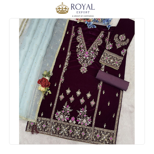 Collection Unique de Costumes Pakistanais de Qualité Supérieure – Idéal pour les Fêtes et les Cérémonies – Ensemble de Costume en Velours avec Broderies - Product Image 3