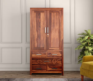 Armario de Madera Allan Sheesham de 2 Puertas (Acabado Miel) con 2 Cajones y 4 Estantes, Mueble de Almacenamiento para el Hogar - Product Image 2