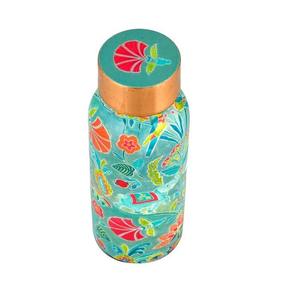 Ensemble de bouteilles d'eau en cuivre pur imprimées de luxe, motif floral et botanique, récipient en cuivre à rayures verticales cannelées - Product Image 5