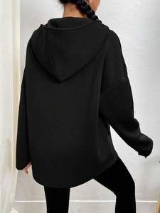 Sudaderas con cremallera de un cuarto negras para mujer, estilo streetwear, de algodón polar, corte holgado, cuello alto, hombros caídos, marca privada, pedido al por mayor - Product Image 2