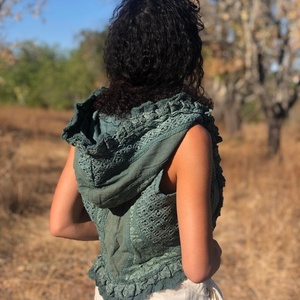 Soft Cotton Boho Sleeveless Hooded Vest with Tribal Design for Festival Ready Outfits Casual Layer for Women - Product Image 2