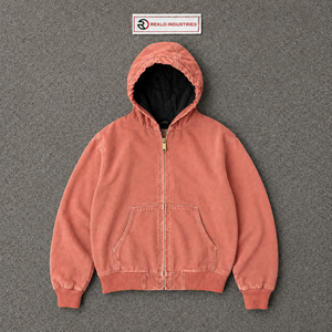 เสื้อฮู้ดซิปยาวสีคอรัลวินเทจแบบซีดจาง สไตล์สตรีทแวร์สีแซลมอนแบบดิสเทรส ทรงโอเวอร์ไซส์ หลวม สบายๆ สไตล์คนเมือง ลดราคา - Product Image 5