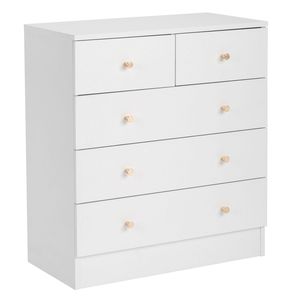 Comò Moderno Semplice a 5 Cassetti in Legno Massello di Quercia con MDF Bianco per Appartamento, Soggiorno, Camera da Letto, con Funzionalità di Stoccaggio e Dettagli in Acciaio Metallico - Product Image 6