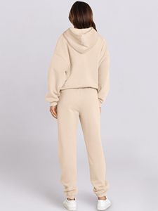 Conjunto de 2 Piezas para Mujer, Sudadera con Capucha y Pantalones Cortos de Algodón, Corte Holgado, Informal, Primavera Verano, Color Sólido, Tejido de Punto - Product Image 6