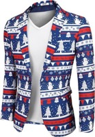 Jas Bisnis Pria Warna Hijau Natal Bermotif Santa, Kerah Notch, Kancing Ganda, Bahan Rajut Polyester Bernapas untuk Dewasa