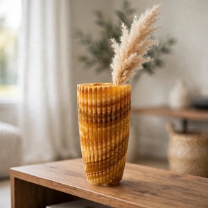Jarrón de Ónix Ámbar Natural con Diseño Acanalado, Hecho a Mano, en Forma de Columna, para Flores, Decoración de Lujo para Sala de Estar - Product Image 3