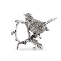 Anneau de serviette en laiton motif oiseau argenté antique, style branche décoratif, classique, écologique, durable, de luxe, pour Noël et mariage